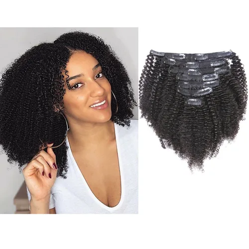 Miniatura 10 de Anrosa Extensiones de cabello rizado con clip, cabello humano 3C 4A afro rizado con clip, cabello natural, remy real, extensiones de cabello humano
