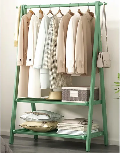 Miniatura 15 de Perchero de madera de bambú, con estantes de almacenamiento, estante para colgar ropa, para entrada, sala de estar, dormitorio