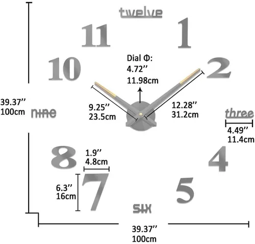 Miniatura 3 de VANGOLD Reloj de pared DIY sin marco, espejo 3D, gran silencio, calcomanías de pared para sala de estar, dormitorio, decoración del hogar