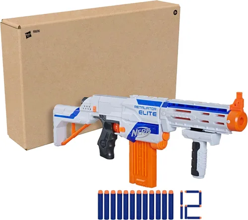 Miniatura 2 de NERF N-Strike Elite Retaliator Blaster, Stock, Grip, Cañón, Cargador de 12, 12 Dardos, Juguetes al Aire Libre para Niños de 8+ (Exclusivo de Amazon)