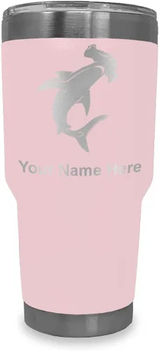 Miniatura 13 de LaserGram Vaso aislado al vacío de 20 onzas, tiburón martillo, grabado personalizado incluido (negro)
