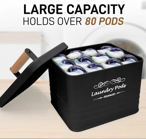 Miniatura 2 de ELITAPRO Contenedor moderno de granja para cápsulas de detergente - Porta cápsulas de metal con tapa para decoración y accesorios de lavandería