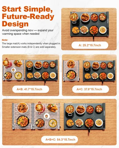 Miniatura 4 de iTRUSOU Estera de Calentamiento de Alimentos 25.2x16 – Bandeja Eléctrica Enrollable Extensible con 7 Ajustes de Temperatura, Temporizador de 99H,℃/℉
