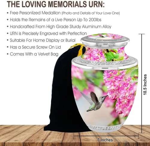 Miniatura 3 de Urnas de cremación estéticas de colibrí personalizadas para cenizas adultas, machos y hembras, Urnas funerarias de 200 libras para cenizas humanas