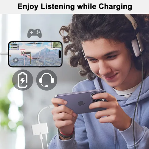 Miniatura 5 de Adaptador de conector de auriculares 3 en 1 dual de 0.138 in - Adaptador de audio y carga para auriculares - Divisor de auriculares para iPhone