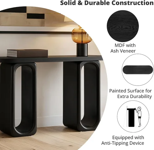 Miniatura 4 de 50" Modern Art Sculptural Console Table, Oval Cutout Legs, Wood Veneer, Thick Rounded Tabletop, Contemporary Entryway Sofa Table for Living Room
