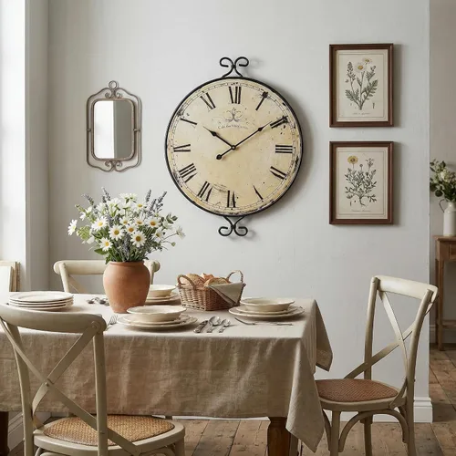 Miniatura 6 de Reloj de pared de 30 pulgadas para sala de estar, reloj de pared de granja extragrande, marco de hierro forjado con acabado dorado retro, relojes