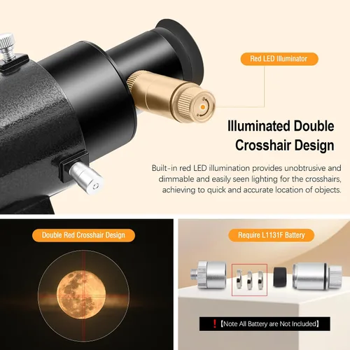 Miniatura 6 de Astromania Alcance iluminado para telescopio, Alcance de 9x50 directo sin corrección de imagen, lente FMC para telescopio con retícula de doble