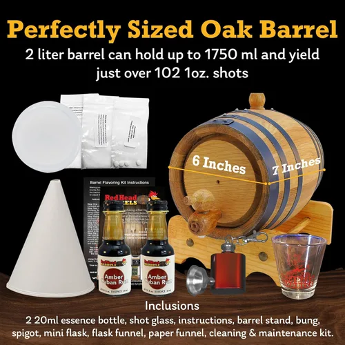 Miniatura 3 de Red Head Barrels - Barril de envejecimiento de roble blanco americano grabado personalizado de 2 litros con juego de regalo saborizante, vaso