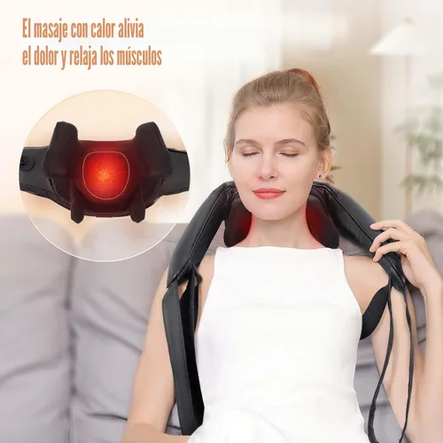 Miniatura 3 de MASGRE Masajeador Shiatsu de espalda y cuello, masajeador de hombros inalámbrico con calor, almohada eléctrica de masaje de tejido profundo 3D