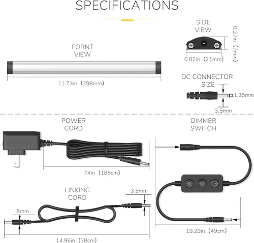 Miniatura 9 de GETINLIGHT IN-0110-26-SN-5K - Luces LED enchufables para debajo de la encimera, 12 pulgadas, luz de día 5000 K, paquete de 6 Blanco frío 5000K