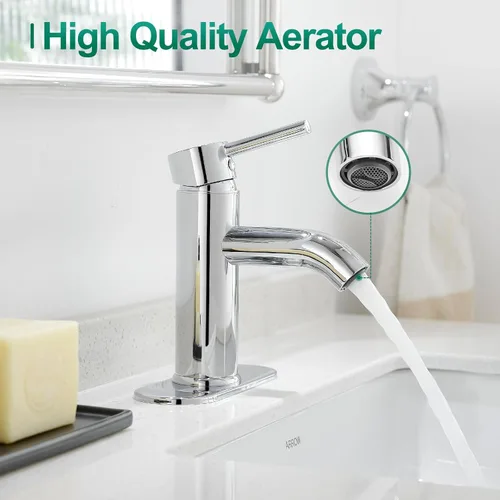 Miniatura 2 de VOTON Grifo de baño moderno cromado con una sola manija un agujero grifo de lavabo comercial lavatorio grifo de lavabo de tocador con mangueras