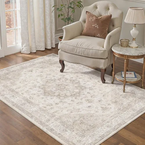Miniatura 28 de PureCozy - Alfombra de área beige de 8 x 10, lavable, vintage, alfombra para sala de estar, dormitorio, gran alfombra suave retro de pelo bajo