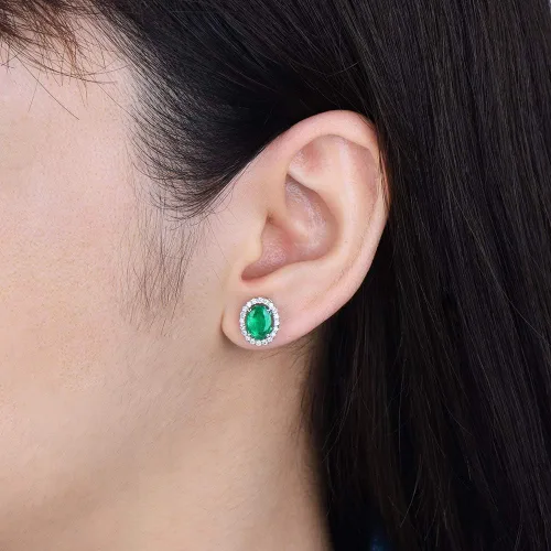 Miniatura 7 de Lanmi - Pendientes de oro blanco de 14 quilates con diamantes naturales de esmeralda para mujer