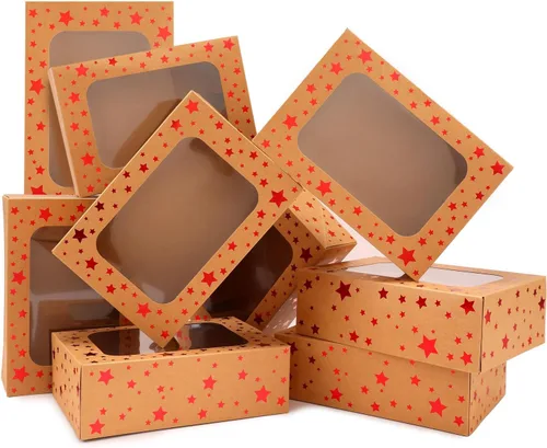 Miniatura 10 de 24 cajas de galletas de Navidad para regalo, cajas de regalo de 9 x 6 x 3 pulgadas con estrella dorada con ventana, cajas de galletas navideñas