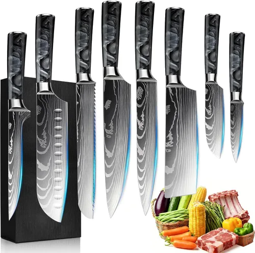 Miniatura 24 de Juego de 10 cuchillos de cocina japoneses de alta calidad, colección Imperial, patrón láser de damasco, acero inoxidable 440A ultra afilado