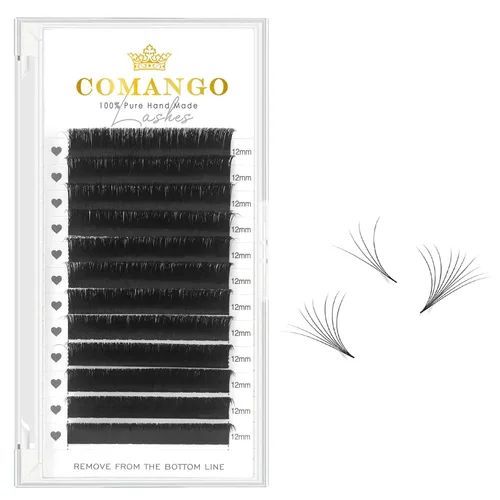 Miniatura 13 de CoMango Easy Fan - Extensiones de pestañas rizadas C/D de 0.05/0.003 in, pestañas de volumen que florecen automáticamente, color negro mate 2D-20D