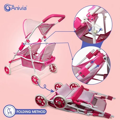 Miniatura 3 de Colección de muñecas Anivia, cochecito de muñeca con diseño de corazón, regalos para niños pequeños y niñas, cochecito de muñeca plegable