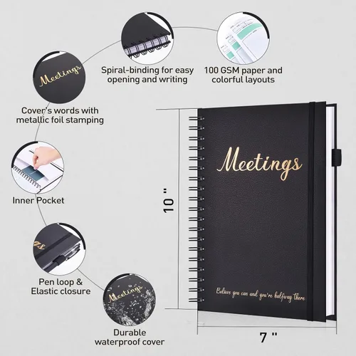 Miniatura 5 de JUBTIC Cuaderno de reuniones para el trabajo con artículos de acción, cuadernos de trabajo para tomar notas y organizador de agendas, el suministro