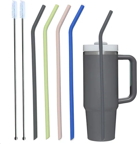 Miniatura 9 de Paquete de 6 pajitas de repuesto de silicona extra largas de 35.5 cm en color pastel para taza Stanley de 40 oz, pajita flexible reutilizable alta