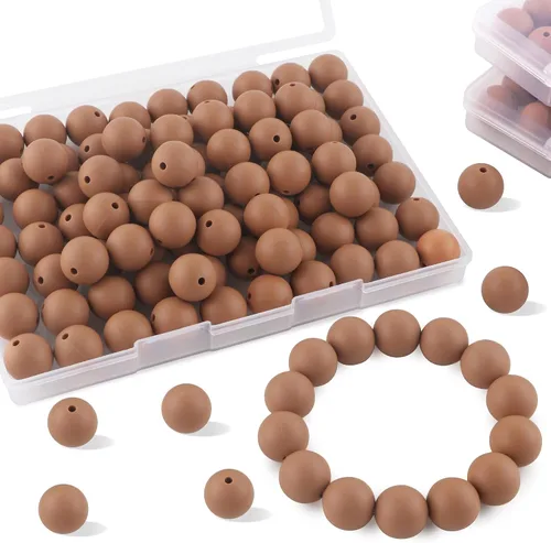Miniatura 14 de Sunrony 70 cuentas de silicona para hacer collares, cuentas redondas de silicona a granel de 0.59 pulgadas para bolígrafos (rosa caramelo)