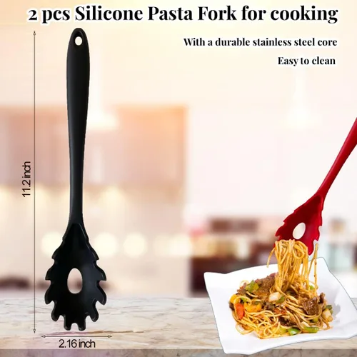 Miniatura 2 de Tenedor de silicona para pasta, 2 cucharas de espagueti, tenedor para pasta, resistente al calor, 480 °F, higiénico, cucharas de pasta de grado