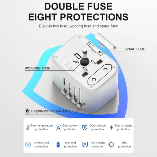 Miniatura 5 de HAPOW Adaptador de Viaje Universal, Adaptador de Corriente Internacional PD20W, 2 USB-C y 2 USB-A Cargador de Viaje de Carga Rápida, Adaptador