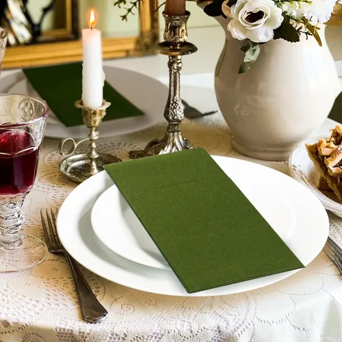 Miniatura 4 de KAMMAK Servilletas Desechables Verde Matcha con Bolsillo Tipo Tela Servilletas de Papel para Cena Paquete de 100 Plegadas Servilleta de Recepción