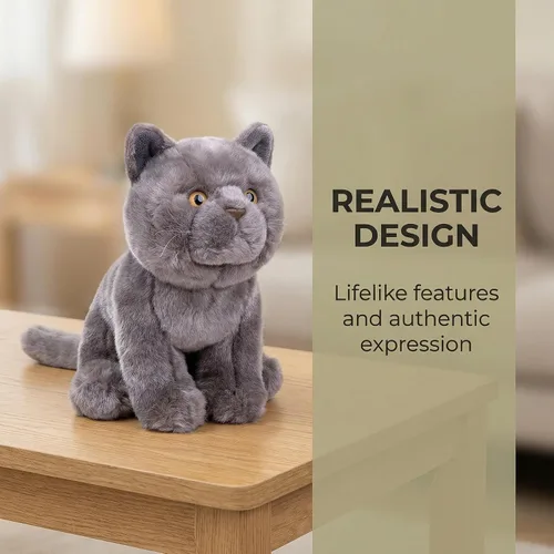 Miniatura 4 de Gato corto británico de peluche, gato gris de peluche de 11 pulgadas, juguete suave para niños (gato británico de pelo corto 2)