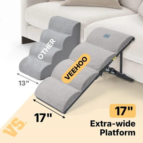 Miniatura 5 de Veehoo Rampa para perros para cama y sofá, altura ajustable de 12 a 20 pulgadas, escaleras plegables para perros para meterse en la cama de 17