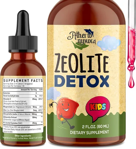 Zeolite Detox para niños - Suplemento desintoxicante, suave, natural y de sabor dulce, contiene zeolita de clinoptilolita, vitamina C, magnesio y