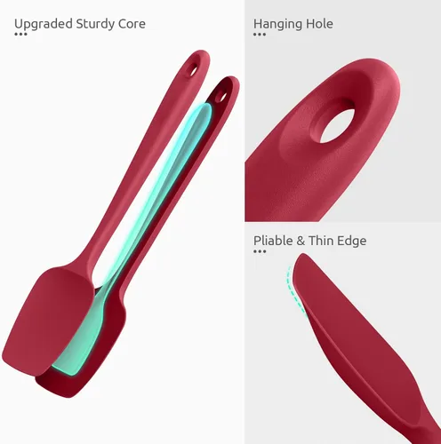 Miniatura 6 de U-Taste Juego de espátulas de cuchara de silicona, 600ºF de alta resistencia al calor, raspador de goma flexible de grado alimenticio, mezcla de Rojo