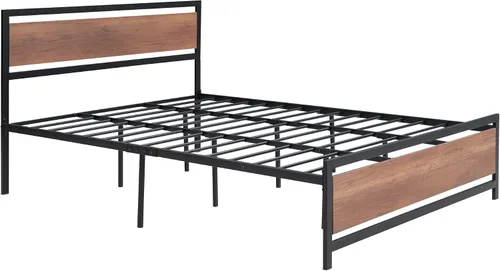 Miniatura 8 de Base de cama de plataforma tamaño Queen con cabecera de madera rústica vintage, marco de cama resistente con almacenamiento, no necesita somier