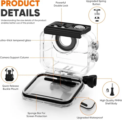 Miniatura 4 de Funda impermeable y agarre flotante compatible con Insta360 GO 3, carcasa protectora de buceo subacuático con accesorios de soporte