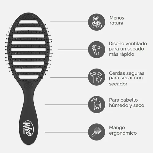 Miniatura 4 de Wet Brush Cepillo para Cabello de Secado Rápido, Negro, Diseño Ventilado y Cerdas Suaves HeatFlex, Seguro para Secado con Secador, Mango Ergonómico