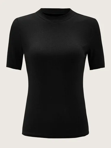 Miniatura 5 de Verdusa Camiseta básica casual de punto acanalado de manga corta con cuello alto alto para mujer