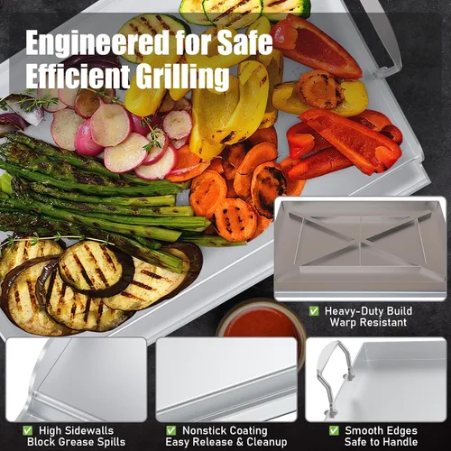 Miniatura 4 de Plancha para cocinar universal de acero inoxidable, placa superior plana antiadherente para estufa de gas y parrillas de carbón, tailgating