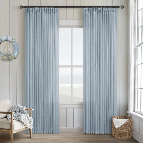 Miniatura 200 de Cortinas de lino natural con pliegues fruncidos de 120 pulgadas de largo para sala de estar, cortinas plisadas con ganchos y lengüeta trasera