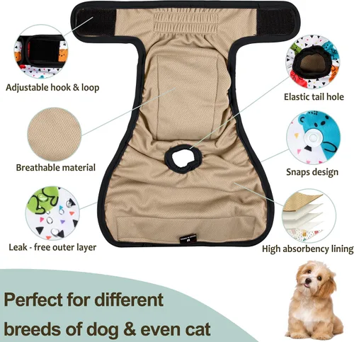 Miniatura 95 de Pañales lavables para perros, para hembras caninas, reutilizables, para periodo de celo, altamente absorbentes, para incontinencia, con broches