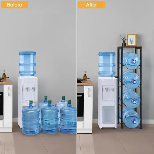 Miniatura 6 de smusei Soporte para jarra de agua de 5 galones con estante, organizador resistente de 4 niveles para botellas de agua, soporte dispensador de agua