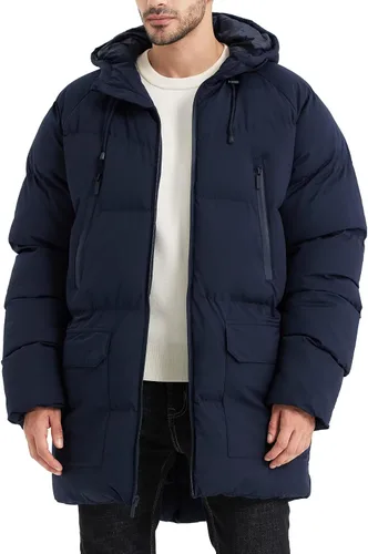 Miniatura 10 de Abrigo largo de invierno con capucha para hombre, chaqueta acolchada cálida resistente al agua para clima frío, parka