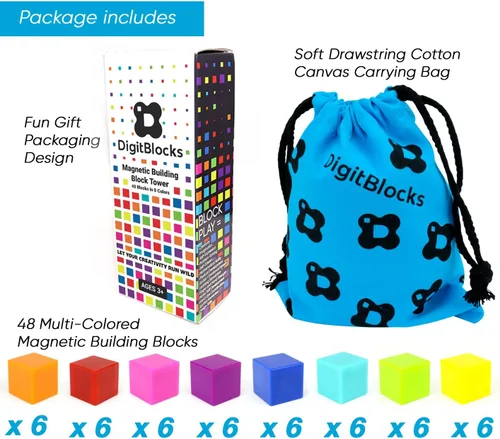 Miniatura 5 de BrainSpark 48 piezas bloques de construcción magnéticos DigitBlocks multicolor STEM Montessori bloques imán para niños, juego educativo de Negro
