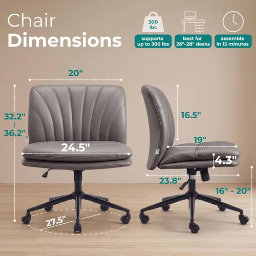 Miniatura 2 de NYPOT Silla de escritorio sin brazos con ruedas para sentarse entrecruzada, silla sin brazos anchos con patas cruzadas, taburete giratorio ajustable