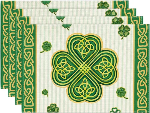 Artoid Mode Juego de 4 manteles individuales para el día de San Patricio, 12 x 18 pulgadas, con diseño de tréboles, color beige, para decoración de