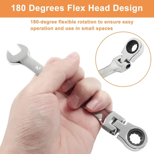 Miniatura 5 de Piutouyar Llave de trinquete de cabeza flexible de 0.394 pulgadas, llave de trinquete métrica profesional, llave combinada, herramienta de llave