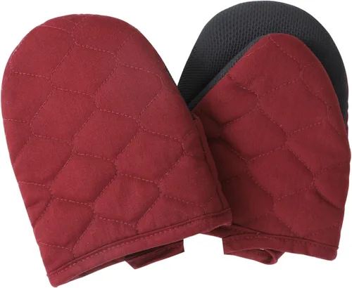 Glynniss Mini guantes de horno resistentes al calor, 2 guantes cortos de silicona para horno, superficies de agarre antideslizantes, guantes de Vino