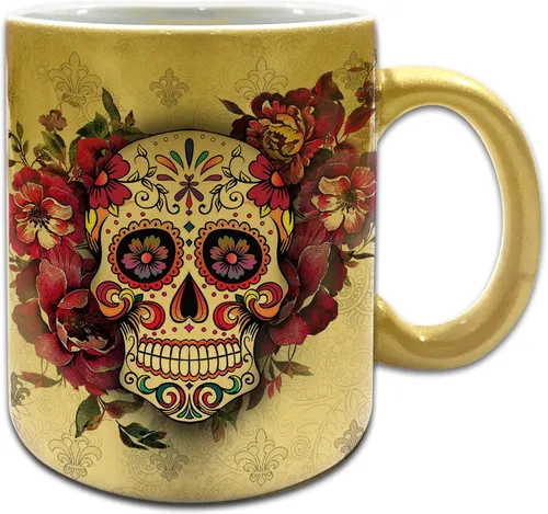 Miniatura 16 de Sweet Gisele Taza de cerámica de calavera de azúcar, taza de café con estampado floral, diseño del Día de los Muertos, hermosos colores vivos, gran