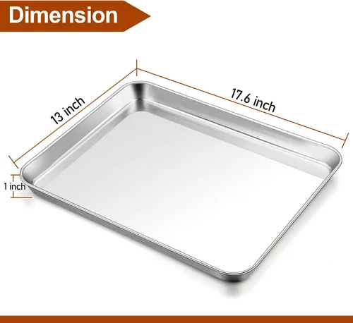 Miniatura 2 de TeamFar Bandeja para Hornear, 44.7 cm x 33 cm x 2.5 cm Hoja de Acero Inoxidable Grande para Galletas, Media Bandeja de Hornear, No Tóxica