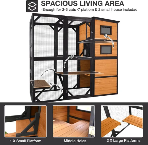 Miniatura 4 de Catio - Recinto para gatos al aire libre para múltiples gatos, resistente a la intemperie, casa grande para gatos con 4 niveles, 3 salas