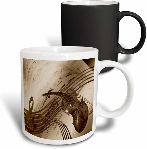 Miniatura 9 de 3dRose Image of abstract violin and sheet music in sepia tones 11oz Two-Tone Black Mug